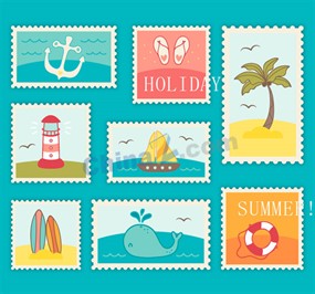 夏季卡通邮票矢量